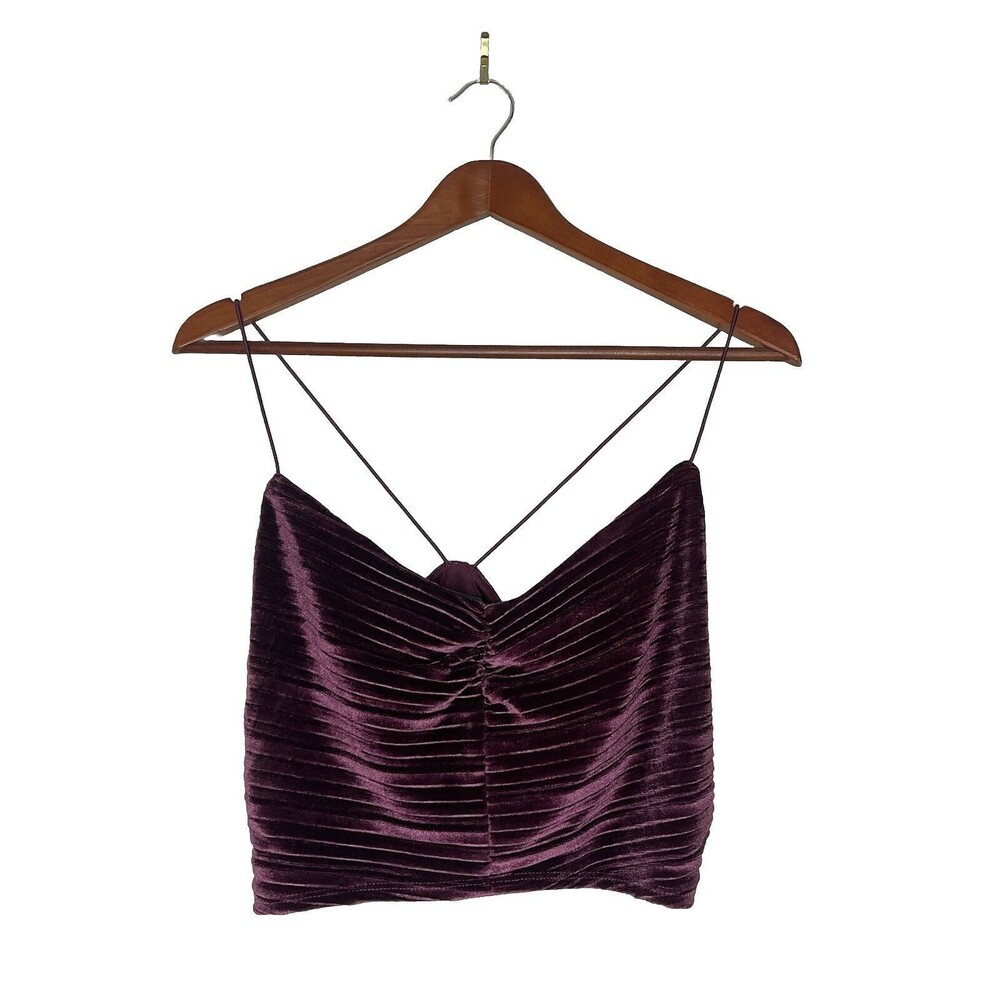 Wild Fable Velvet Crop Top Juniors large Slinky Spaghetti Strap Burgundy Maroone